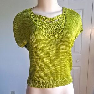 NWT! NewYork&Company Eva Mendes Boho Lime Green Knit Crochet Crop Top, Sz Medium